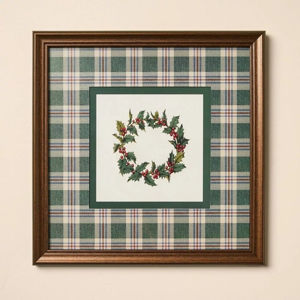 12x12 Vintage Green Plaid Matte Wreath Framed Wall Art – Hearth & Hand Magnolia